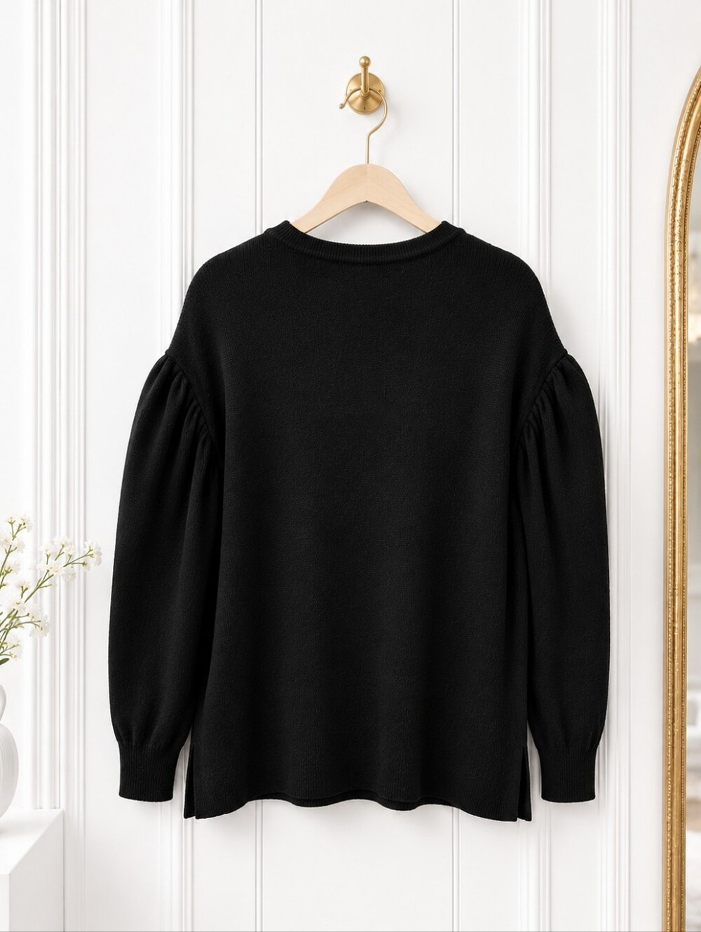 Simply Vera Vera Wang Black Embellished Puff Sleeve Sweater Medium Beaded Knit T - Picture 7 of 9